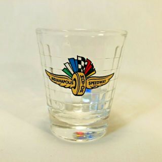 Indianapolis Motor Speedway Shot Glass Optic Block Glass With Sticker