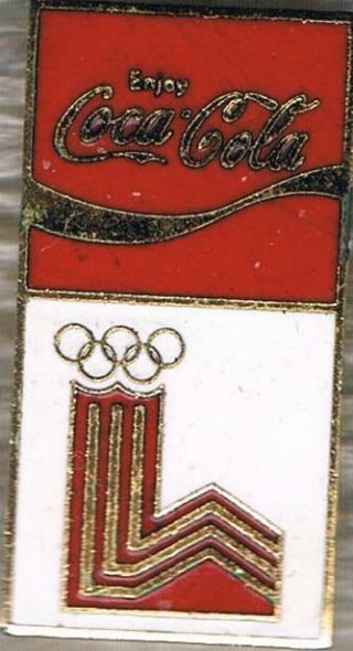 Vintage 1980 Lake Placid Coca - Cola Olympic Games Mark Sponsor Pin