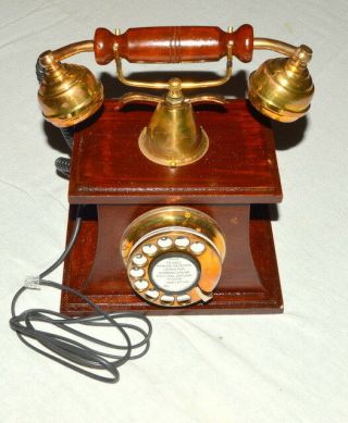 Antique Style Brass And Wood Retro Desk Divine Telephone Dial Ancient Primitive