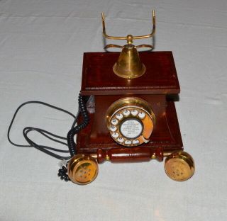 ANTIQUE STYLE BRASS AND WOOD RETRO DESK DIVINE TELEPHONE DIAL ANCIENT PRIMITIVE 3