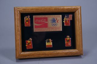 Vintage 1984 Los Angeles Olympics Official Soft Drink Coca Cola Framed Pin Set