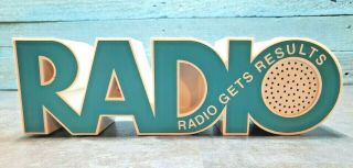 " Radio Gets Results " R - A - D - I - O Weltron Style White Teal Radio