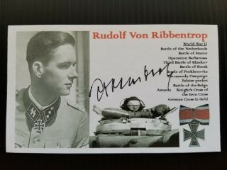Rudolf Von Ribbentrop Germany Tank Ace I.  C.  Ww2 Autographed 3x5 Index Card A