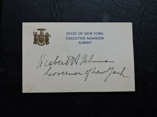 1937 Embossed Card Signed Ny Governor Herbert H Lehman,  Letter Fdr Roosevelt