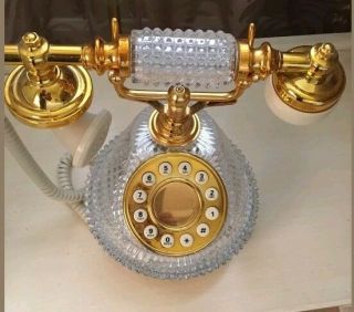 Vtg Irish Lead Crystal & Gold French Style Telephone For Godinger Silver Art Nib