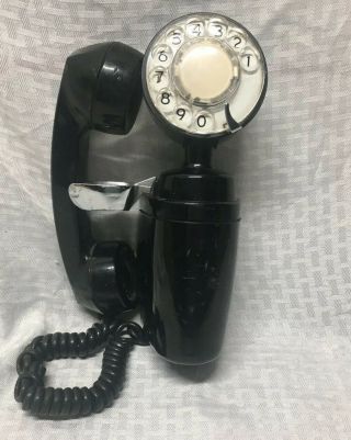 Vintage Automatic Electric Co Aeco Rotary Phone Space Saver Wall Mount Black 60s