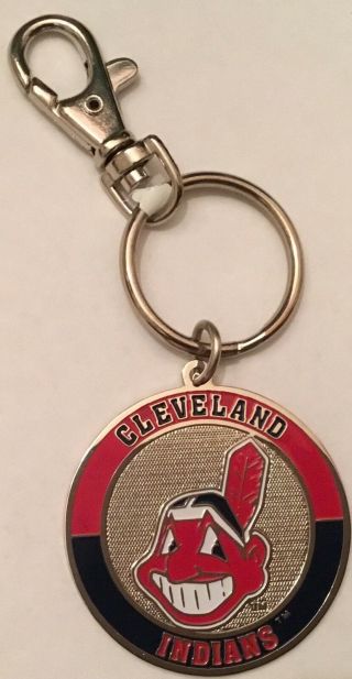 Cleveland Indians Chief Wahoo Logo Metal Key Ring Mlb Banned Logo