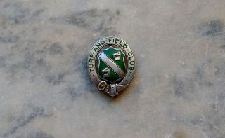 Vintage Sterling Silver Turf & Field Club Small Pin Back Button,  Badge Enameled.