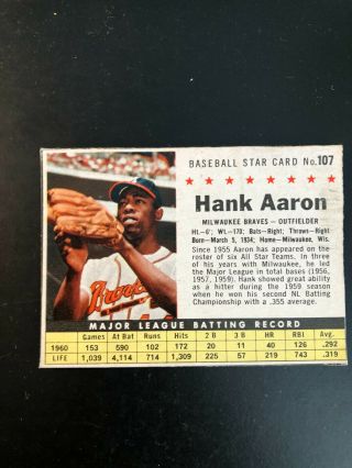 1961 Post Cereal Set Break 107 Hank Aaron Vg