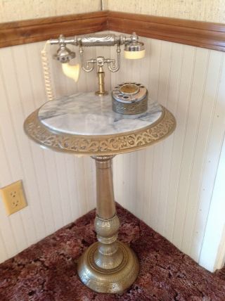 Vintage Hollywood Regency Marble Top Telephone Stand With Built - In Telephone