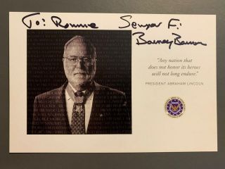 Barney Barnum Usmc Medal Of Honor Signed Moh Card
