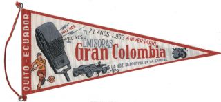 Vintage Qsl Pennant Radio Emisoras Gran Colombia Ecuador 1965 Wimpel