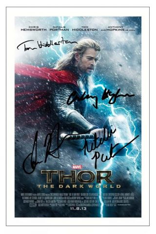 Thor 2 The Dark World Cast X4 Signed Photo Print Chris Hemsworth Tom Hiddleston