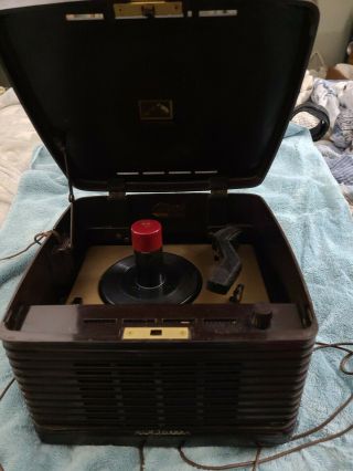 Vintage Rca Victor 45 Rpm Record Player Model 45 - Ey - 3 For Repair With Records