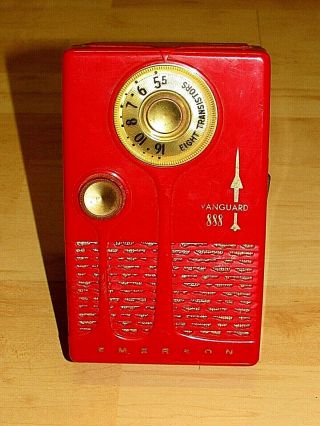 Vintage Rare Emerson Vanguard 888 1958 Transistor Radio Cherry Red