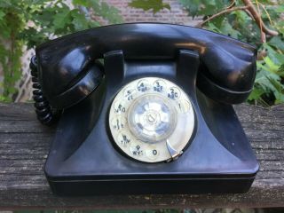 Vintage Rj11 - C Rotary Metropolitan Tele - Tronic Phone Black Bakelite Ne302 Model