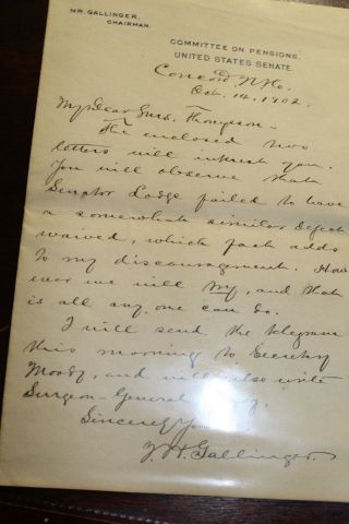 Senator Jacob Gallinger,  Nh,  Letter To Soldier 