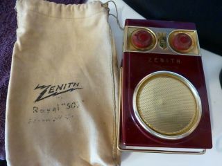 Vintage Zenith 500 Royal Deluxe Transister Radio With Bag