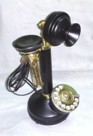 Gandhi - Vintage - Look - Black - Brass - Candlestick - Telephone - Rotary - Dial