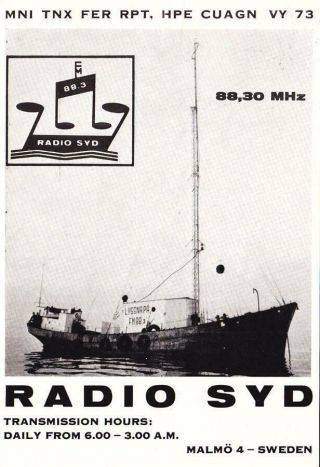 1963 Qsl: Radio Syd,  International Waters " Swedish Offshore Pirate "
