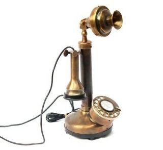 Vintage Candlestick Phone Brass Telephone Wired Landline Home Decor Antique Gift