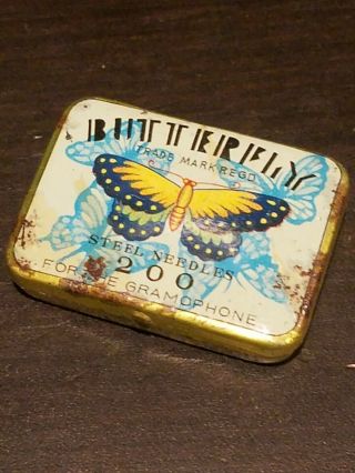 Rare Japanese Gramophone Phonograph Needle Tin Nadeldose Butterfly