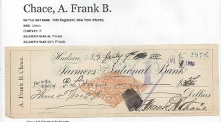 1900 Hudson York Bank Check Signed Civil War Soldier