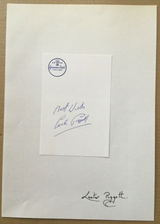 Lester Piggott Handsigned Signature On Hotel Notepaper.