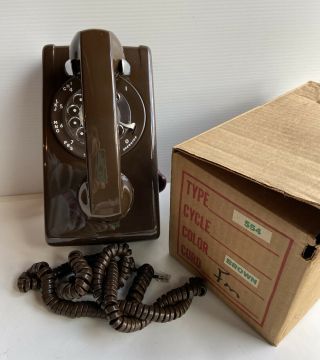 Vintage Brown Rotary Dial Wall Mount Telephone Model 554