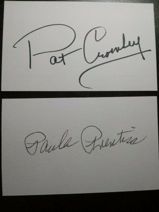 Paula Prentiss & Pat Crowley 2 Authentic Hand Signed 3x5 Index Card - Actresses