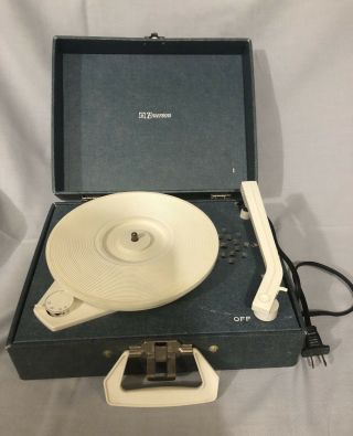 Emerson Portable Phonograph Record Player Model 101 Blue Denim 1960’s