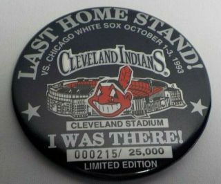 1993 Last Homestand Cleveland Indians Stadium Button Pin Pinback Chief Wahoo
