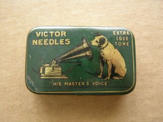 Vintage Victor Gramophone Needles Tin Little Nipper Dog With Needles X - Loud Tone