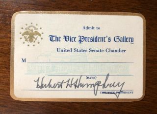 Hubert H Humphrey Signed Vice President U.  S.  Senate Chamber Gallery Invitation