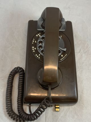 Vintage Chocolate Brown Rotary Dial Wall Mount Itt Telephone Model 554