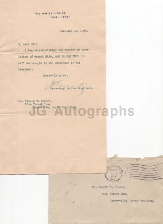 Joseph Patrick Tumulty - Secretary To Woodrow Wilson - Signed Letter (tls),  1914