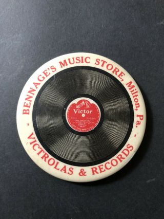 Antique Victor Victrola & Records Advertising Pocket Mirror 1900 - 40 