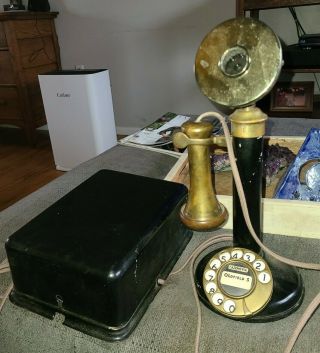 Antique Vintage Early 1900s Candlestick Rotary Telephone W/ Box,  W - 12/235 No.  2