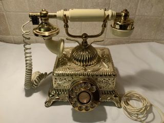 Vintage Radio Shack Gold Color French Style Rotary Dial Desk Telephone 43 - 323b