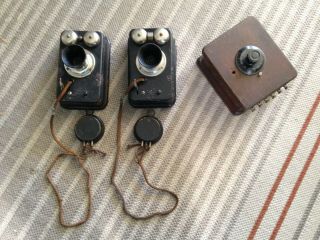Antique S.  H.  Couch Co.  Telephone Intercom System 2 Phones & Federal Wood Box