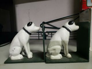 Rca Victor Nipper Dog Metal Green And White Bookends