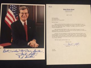 Senator Trent Lott Autographed Photo & Letter.  Republican Senator