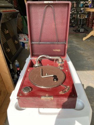 Swiss Thorens Portable Suitcase Hand Crank 78 Phonograph Red