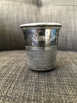 Charles Thomae Only A Thimble Full Sterling Silver Shot Glass Jigger Antique Vtg