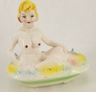 Vintage Risque Ceramic Decanter Nude Woman In Bubble Bath Mid Century Quirky