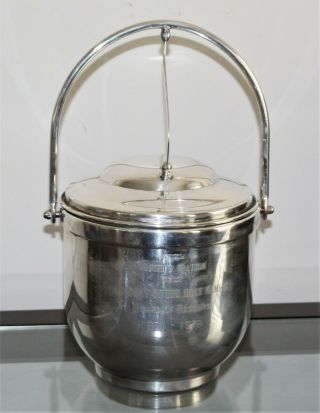 Vintage Newport By Gorham Silverplate Ice Bucket W/ Lever Lid - 12 1/2 " X 8 1/2 "