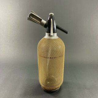 Large Vintage Retro Gold Mesh Glass Bottle Soda Syphon Siphon Bottle Bulb Holder