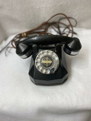 Art Deco 1940s Automatic Electric Telephone Ae40 Black With Chrome Headset Trim