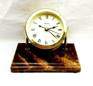 Elegant Vintage Chelsea Brass Desk Quartz Clock On Marble Base - Germany