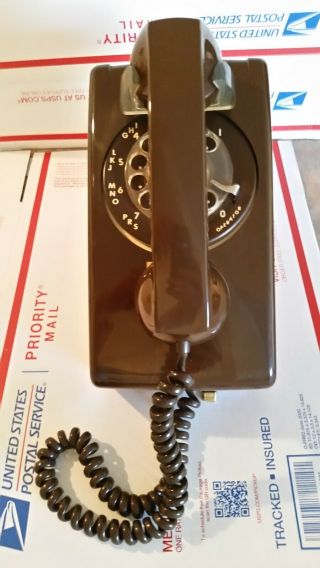 Vintage 1970s Rotary Wall Hanging Telephone Brown